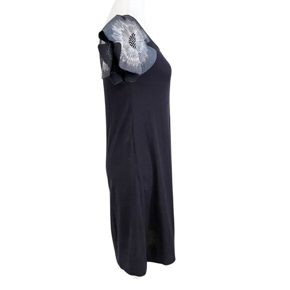 EMPORIO ARMANI BLACK GREY OVERSIZED FLORAL EMBROIDERED SHOULDER SHIFT DRESS - M - Picture 2 of 9